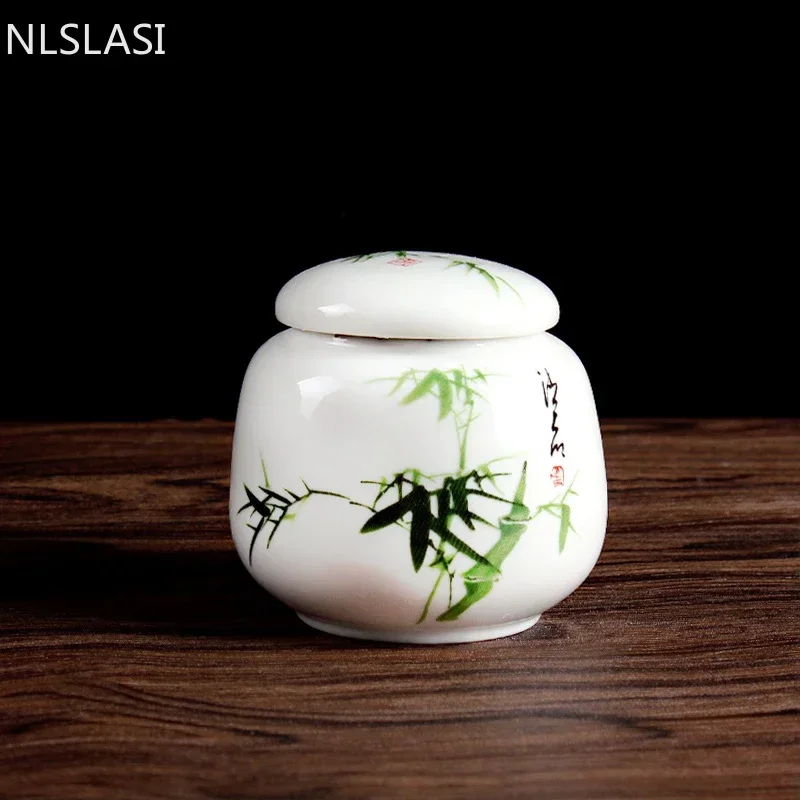 Tea Canister Tea Tin Box 1pcs White Porcelain Tea Storage Small Tea Jar Box Portable Sealed Canister Storage Tank Ceramic Caddy Container