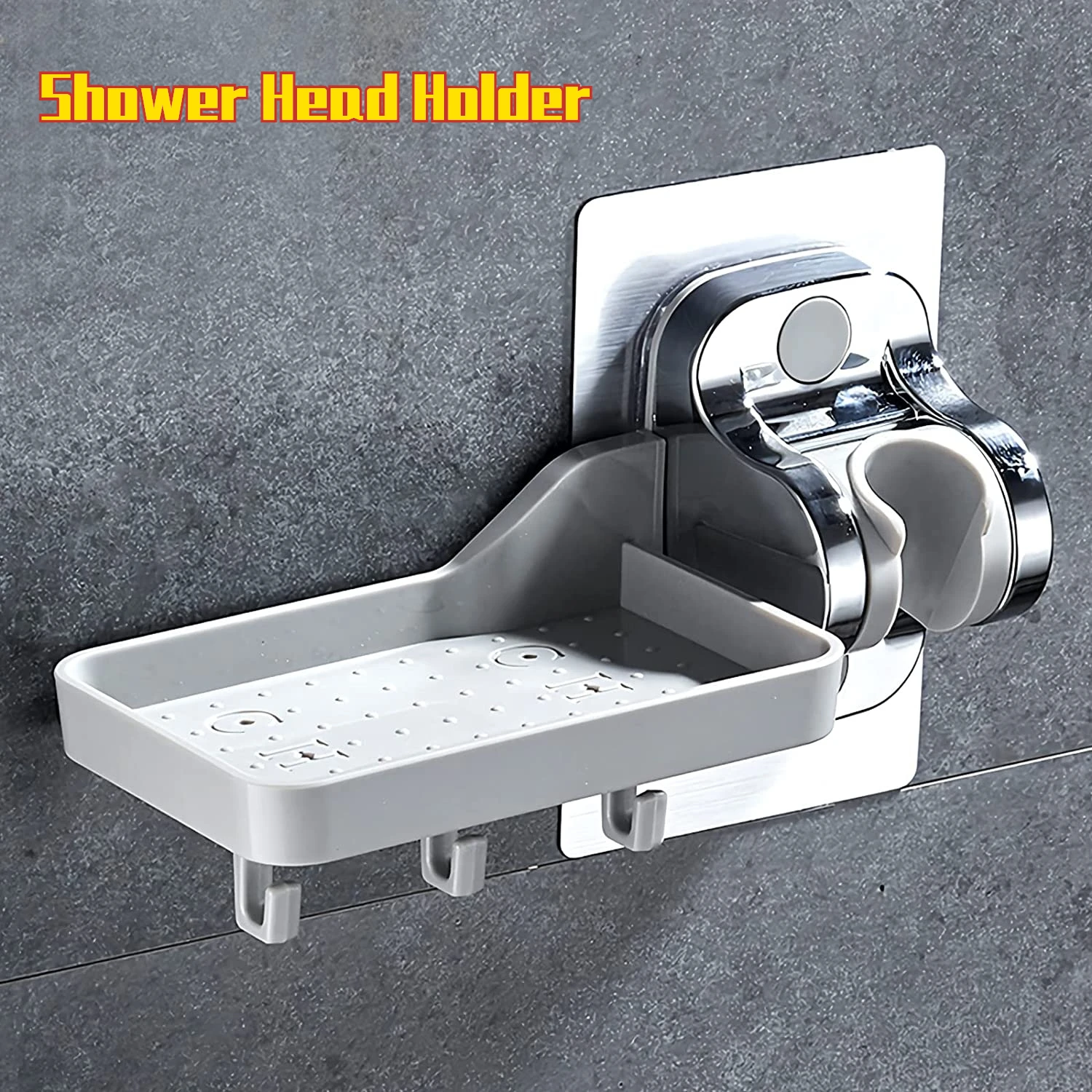

Wall Mount Handheld Shower Holder Adjustable Shower Head Holder with Tray Hook Shampoo Soap Storage Box Bathroom Accessories