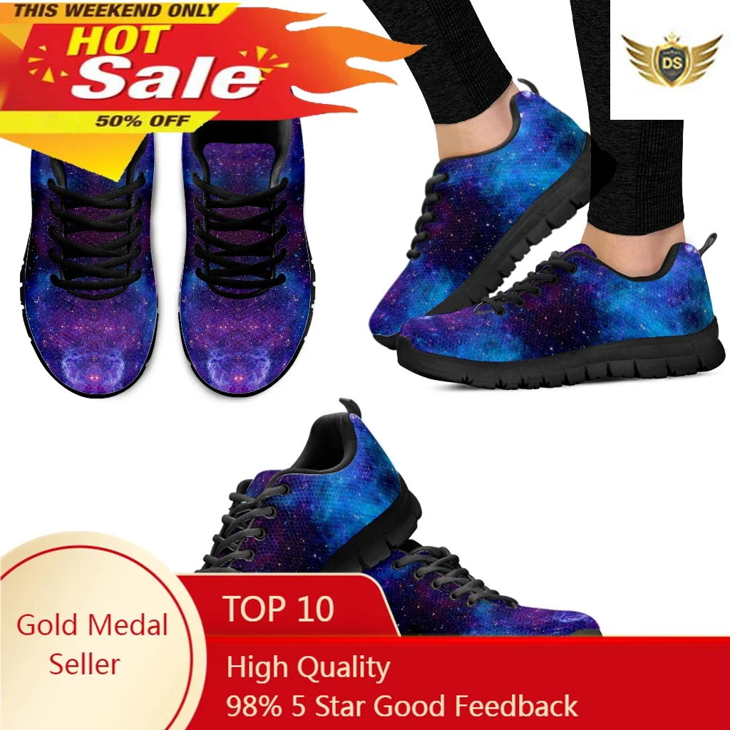 

Blue Space Galaxy Fashion Women Lace Up Flat Shoe Casual Mesh Sneaker For Ladies Comfort Lightweight Walk Footwear