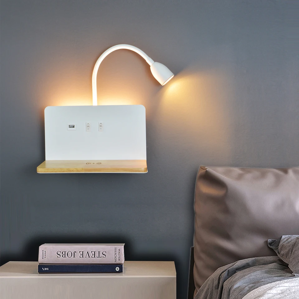 Indoor Led Wall Lamp With Usb Interface And Wireless Charging Modern