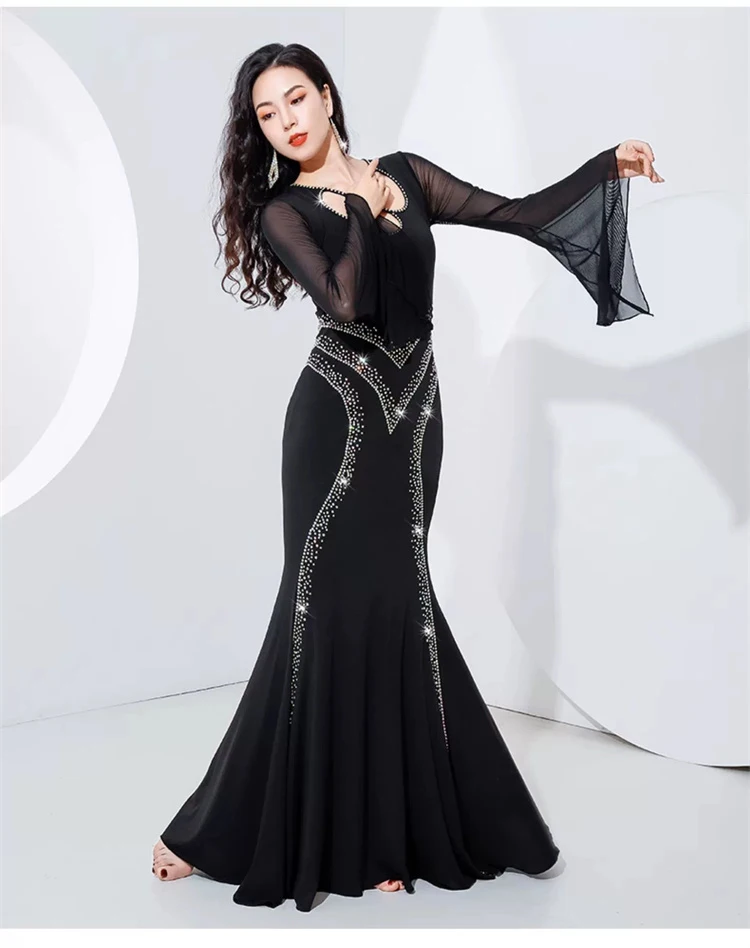 Women Belly Dance Dress Swing Robe Slim Dress Long Sleeves Performance  Dancewear | eBay