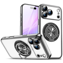 Vibrant Electroplated Clear Case with Invisible Ring Stand and MagSafe Compatibility - iPhone 15 Pro (Black)
