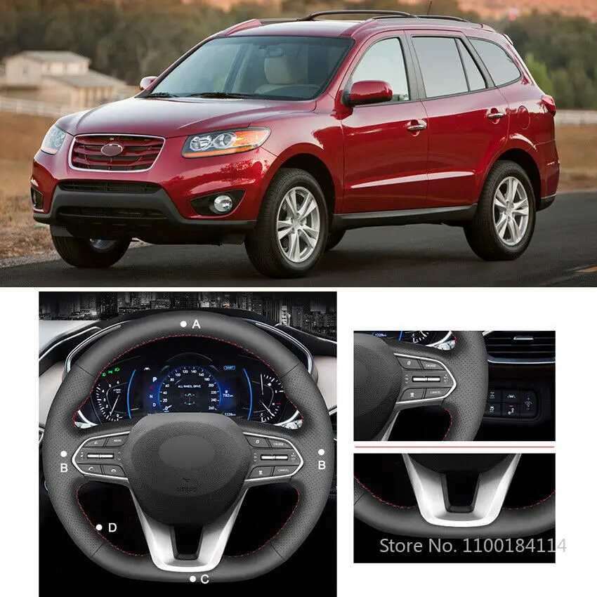 

Soft Leather Hand Sew Wrap Car Steering Wheel Cover for Hyundai Santa Fe 2019-20