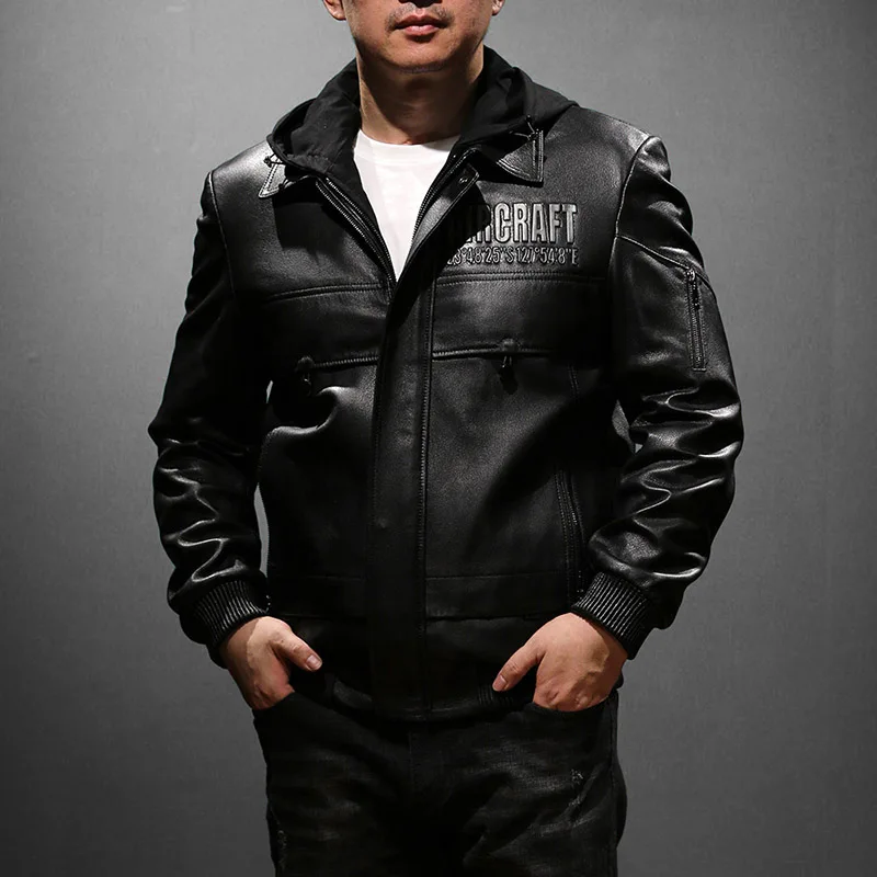 

YL750 European US Size High Quality Super Warm Genuine Sheep Leather Coat Mens Big Biker Jacket