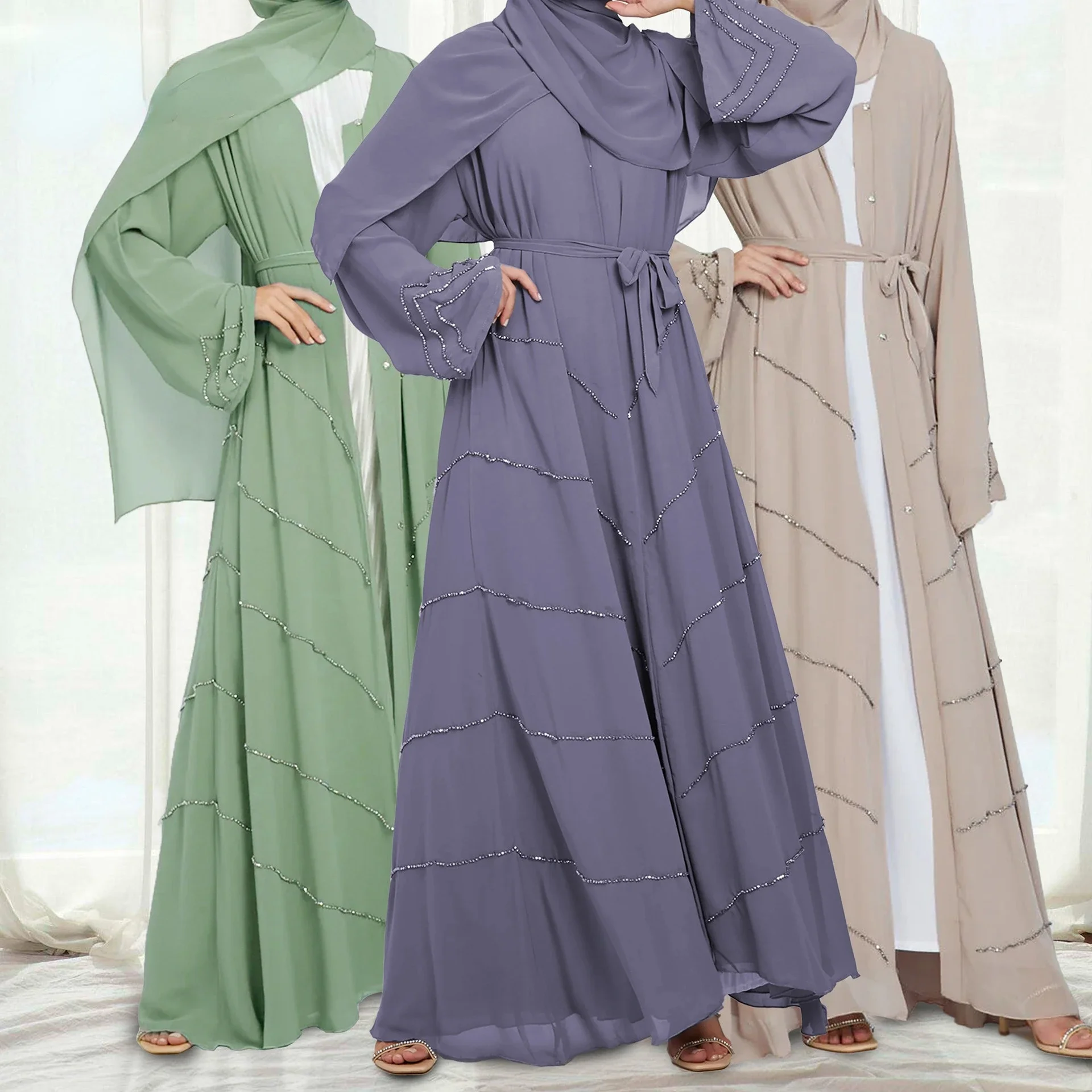 Dubai Spring Summer Party Daily Beaded Dress Middle East Open Abaya for Women Gown Vestidos Largos Robe Elegante Femme