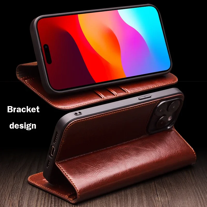 QIALINO Luxury Thin Case for iPhone15 14 13 12 11 Pro Max Mini Genuine Leather Fashion Cover for XR XS Max 7 8 14 Plus Card Slot 5