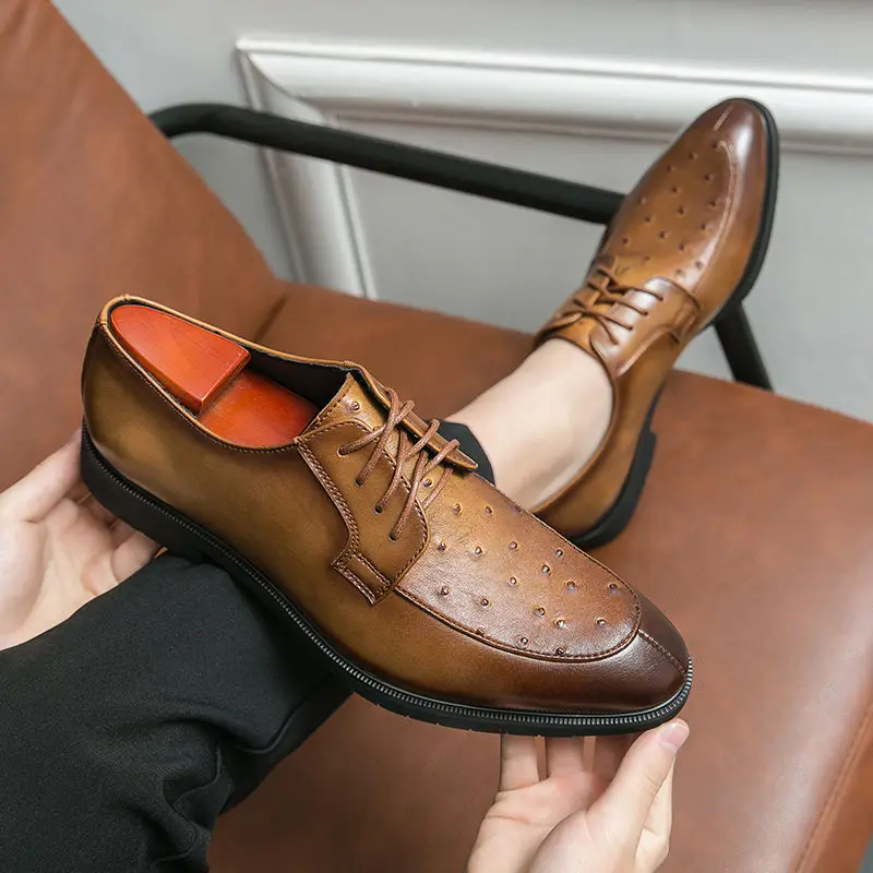 

Классические мужские туфли, оксфорды на шнуровке, модная деловая повседневная обувь, кожаная обувь, мужские туфли для офиса, свадьбы B312