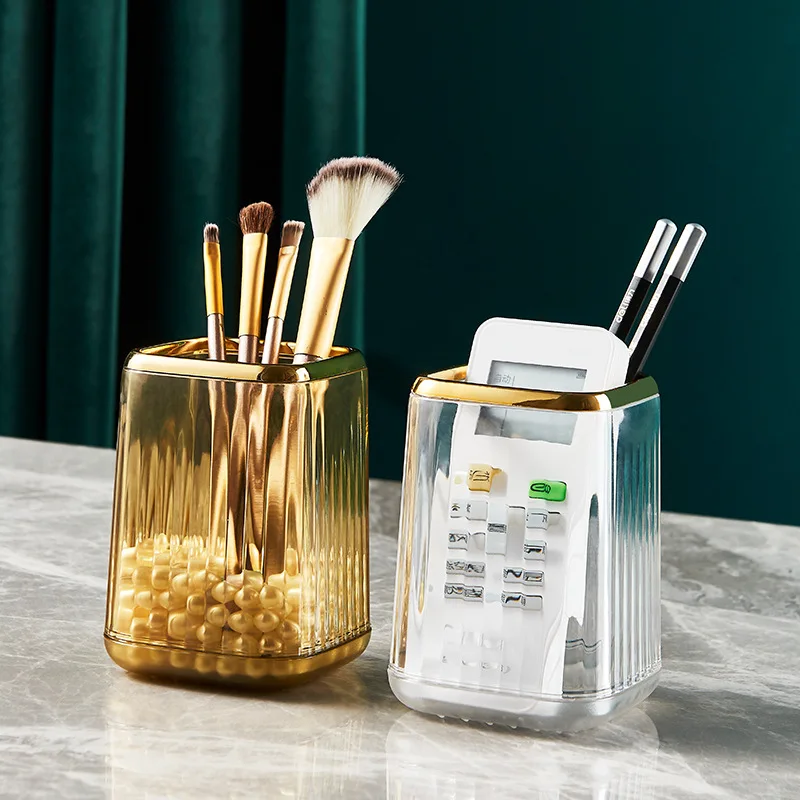 

Luxury Style Storage Bucket Pen Holder Storage Tank Cup Plastic Makeup Brush Holder Bucket Desktop Storage Organizer Case