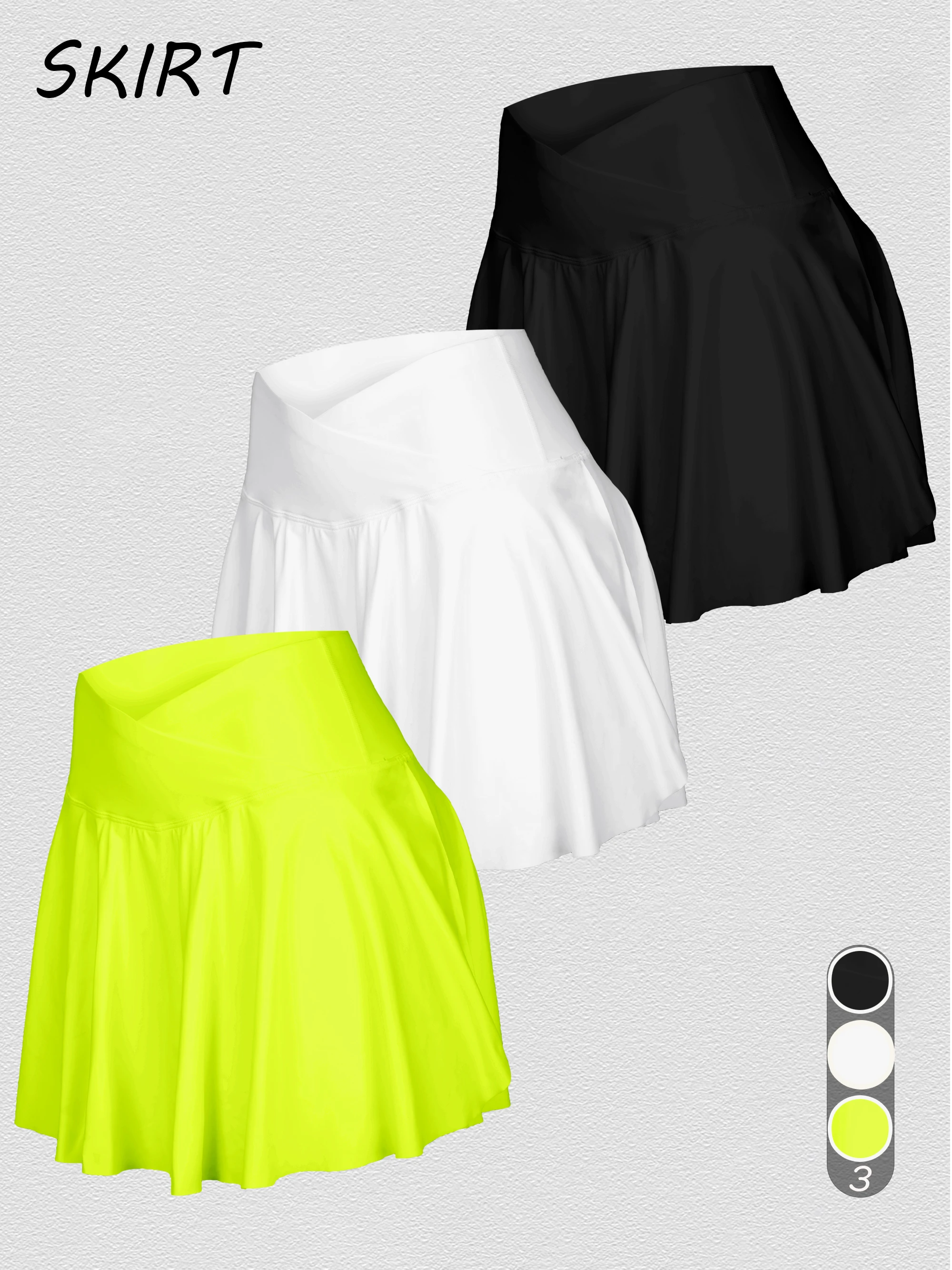 2024 여성용 미니 스커트, 포켓 V 하이 웨이스트 피트니스 폴드 디자인, 야외 러닝 패션, 캐주얼 여름 스커트, 3 개