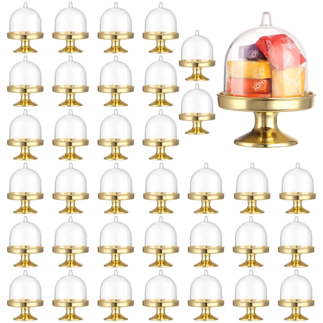36Pcs Plastic Mini Cake Stands Cupcake Stands Dome Cover Candy Chocolate Containers Dessert Display Plates For Wedding Birthday