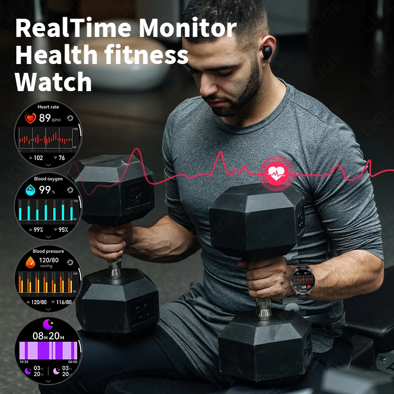 LIGE Smart Watch 1.95 inch Large Screen Bluetooth Calling Health Monitoring 500mAh Large Battery AI Voice Men Smartwatch EX100 5