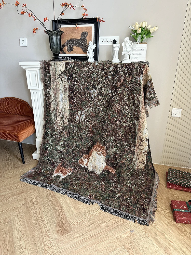  Oil Painting Wall Hanging Tapestry Living Room Sofa Blanket Vintage Sle Decorative Weaving Tow Blanket Retro Cabin Tent