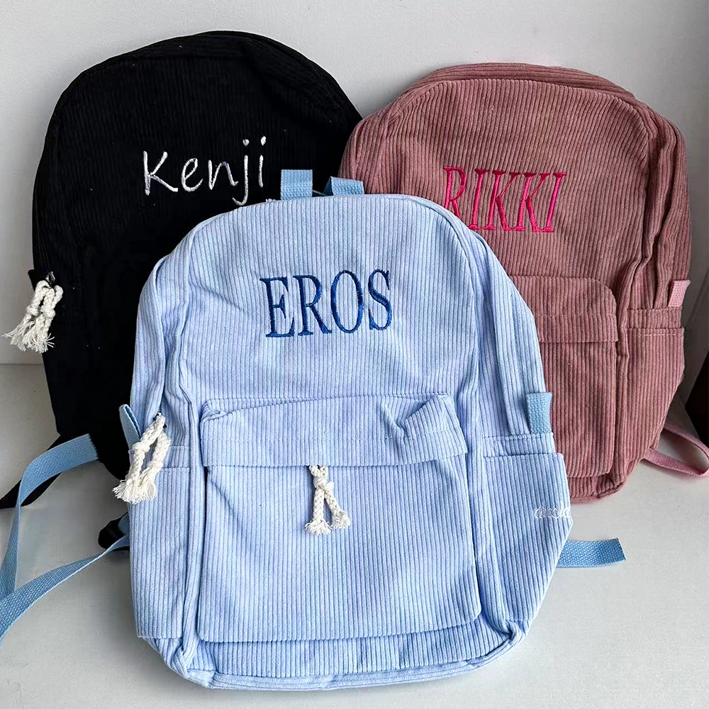 Corduroy Women's Backpack Teenage's School Backpacks with Name Custom Girls School Bag Striped Rucksack Embroidered Travel Bags 2022 school bags for boys girls waterproof school backpacks children s book bag kids schoolbag satchel knapsack travel rucksack