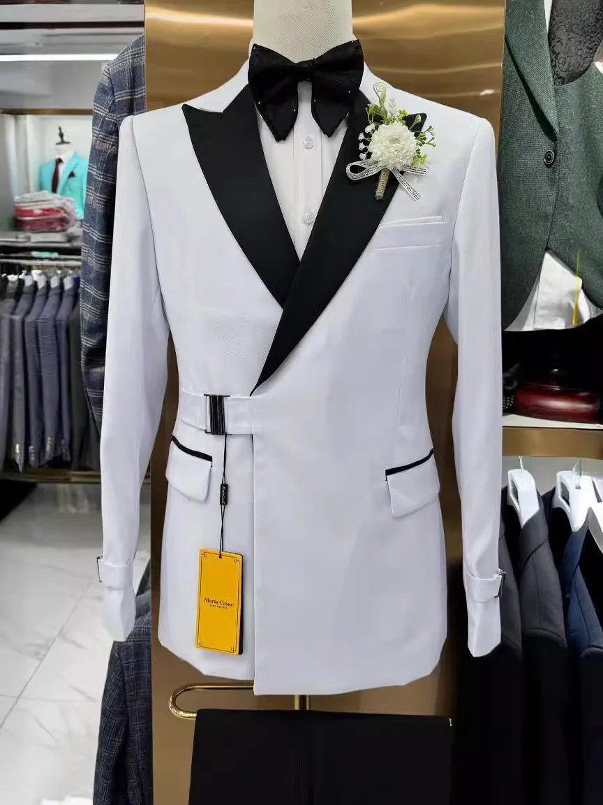 Coat Pants 2 Piece Suit Set Luxury Groom Wedding Dress Party High End Custom Slim Fit Lapel Blazer Jacket Men's Trousers