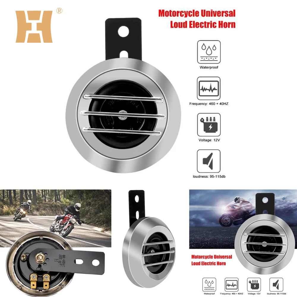 

12V Motorcycle Electric Horn Universal Waterproof Round Loud Speakers 1.5A 105db Signal for Scooter Moped Dirt Bike Accessories