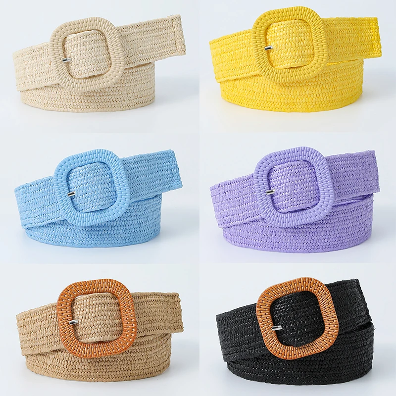 

Woven Belts For Women Ladies Trend Luxury Dress Accessories Gothic Retro Bohemian Elastic Wide Waistband Fake Straw Waist Belt