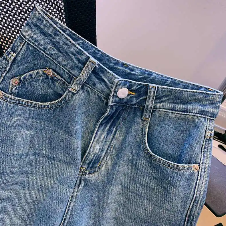 Spring and Autumn New Fashion Show Tall Show Thin Loose Waist Straight Leg Jeans
