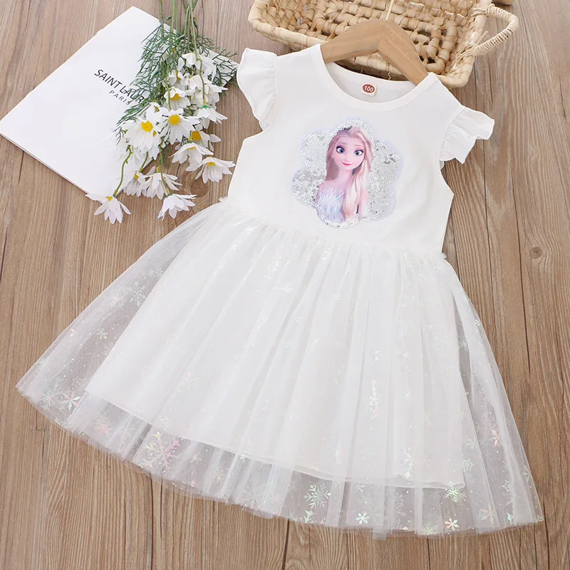 Girls Dress 2025 New Summer Princess Dresses Flying Sleeve Kids Dress Frozen Elsa Party Baby Dresses for Children Clothing