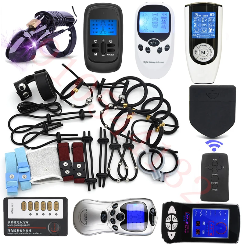 Electric Sex Toys SM Power Box Electric Shock Penis Ring Cock Cage Electro Stimulation Glans Massage Sleeve Penis Extender Men Masturbator Sex Toy