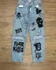 Streetwear Jeans Y2K Hip Hop Punk Rock Graphic Print Retro Blue Baggy Jeans Mens Womens New High Waisted Wide Leg Trousers 1