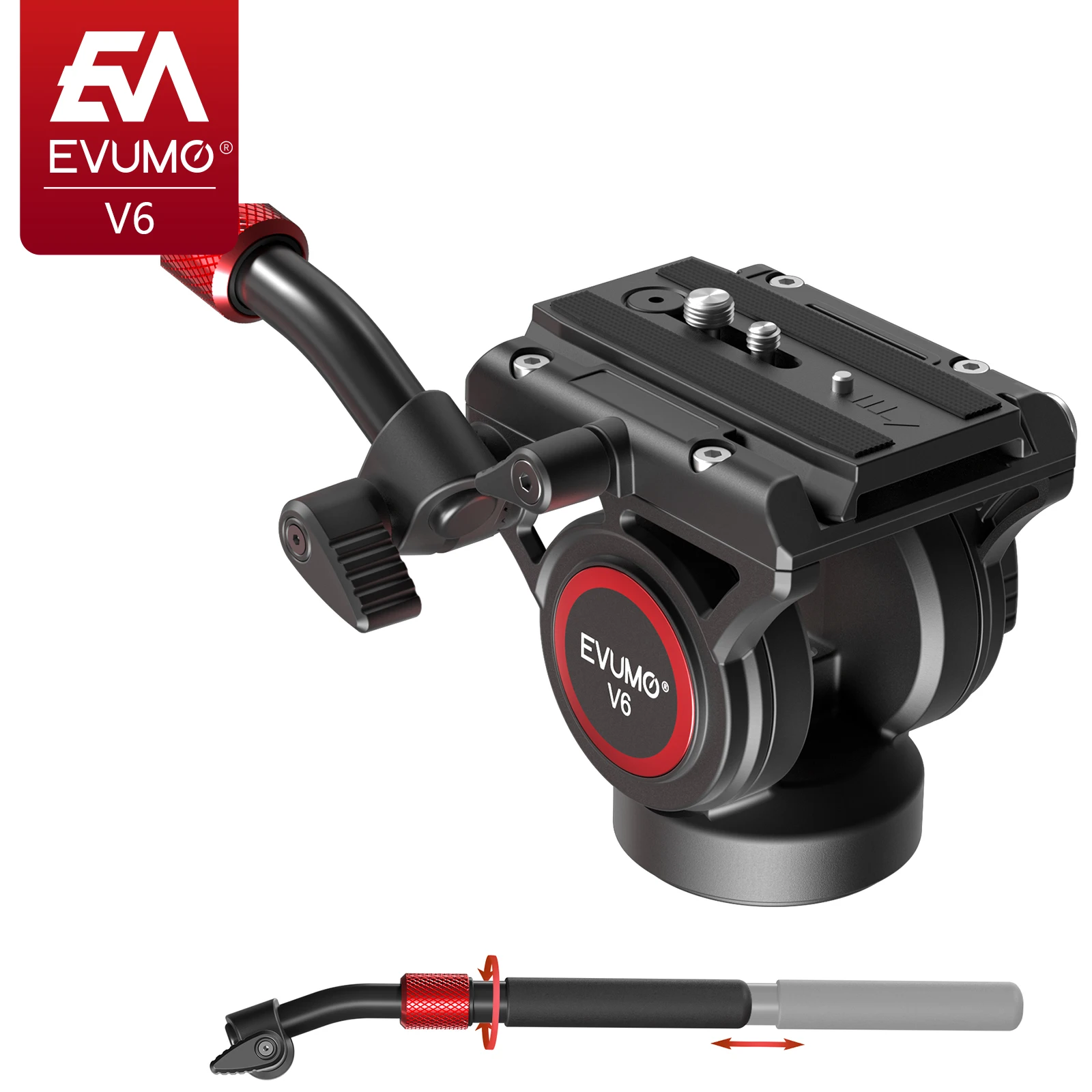 EVUMO Professional Fluid Video Tripod Head Hollow Hydraulic Panoramic Photography Ballhed Handle For Tripod Monopod Camera tripod ball head camera fluid head camera panoramic head