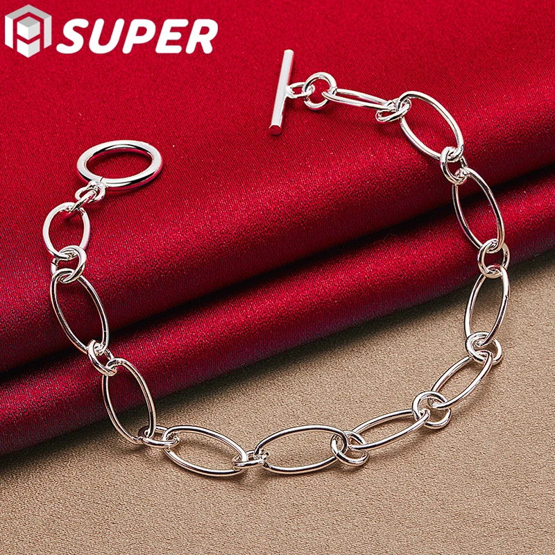 

925 Sterling Silver Simple Chain OT Buckle Bracelet Chain For Man Woman Charm Wedding Engagement Party Fashion Jewelry