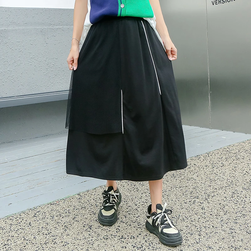 

230437 Women Solid Casual Skirts Korea 2023 Summer New Arrival Personality Fashion Loose All Match Elastic Waist Skirt