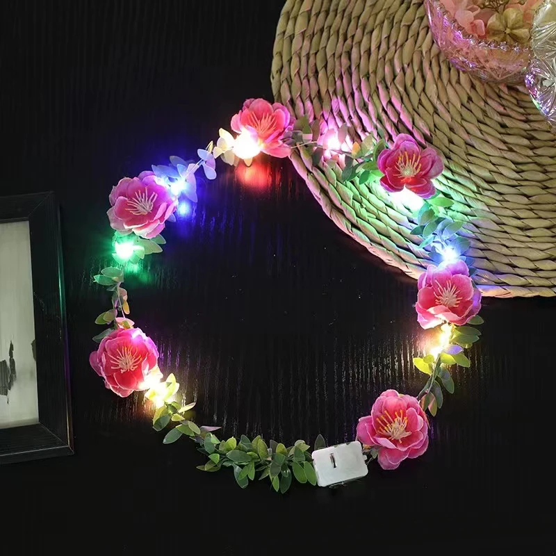 Wedding Party Crown Flower Headband LED Light Wreath Garland Decoration Women Girl Birthday Favor Luminous Hair Garland Hairband