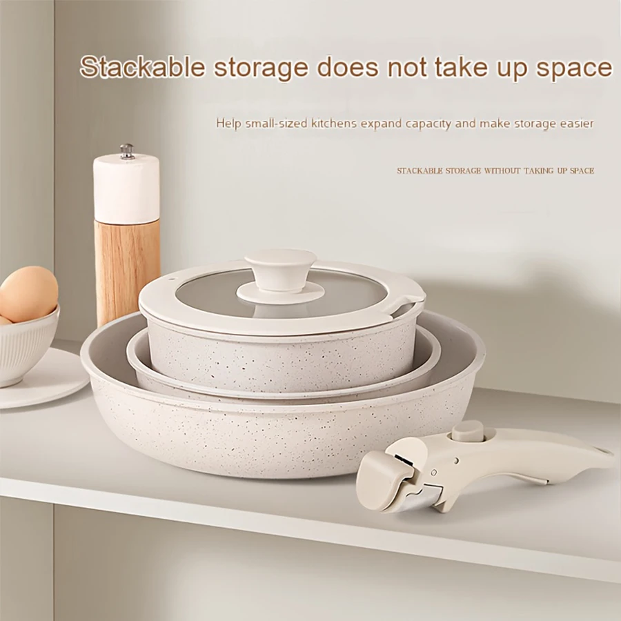 取り外し可能なハンドル付きベ一ジニの5点セットセラミック製のノンスティック器具 取り外し可能なハンドルセットの5ポットセット、ノンスティック