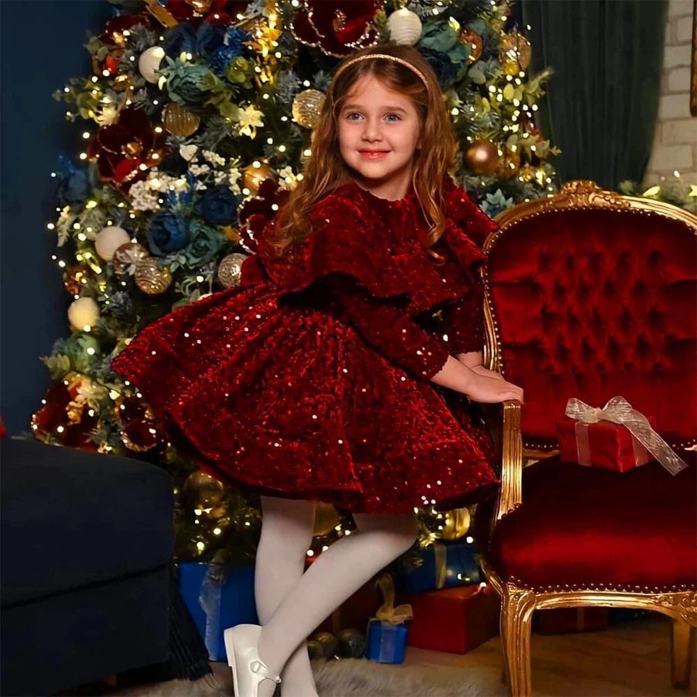 

Autumn Style Furry Sequins Flower Girl Dress Princess Dress Ball Beauty Pageant First Communion Kids Surprise Birthday Present