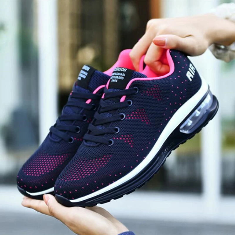 New Women's Shoes Fashion Sneakers Stretch Fabric Air Cushion Casual Platform Shoes Thick Bottom Travel Ladies Sports Shoes