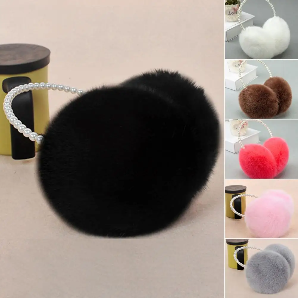 Warm earmuffs Fur earmuffs Women plush imitation pearl faux rabbit fur ear warmers