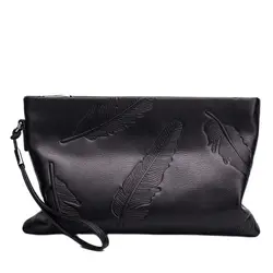 SENOFAN Brand Day Clutches Men Long Hand Bag Genuine Leather Male Leaves Embossing Envelope Bag Wristlets Wallet High Quality