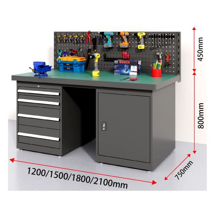 Garage-Aufbewahrungskombination, Werkzeugschrank, schwere Werkstatt, Werkbank aus Metall, Werkzeugbank, Garagenarbeitsplatzschrank
