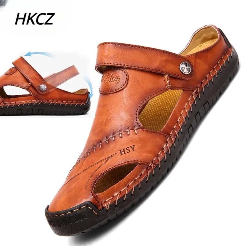 

Summer Men's Sandals Men Leather Sandals Classic Roman Sandals Slipper Soft Outdoor Sneakers Beach Sandals Shoes for Men