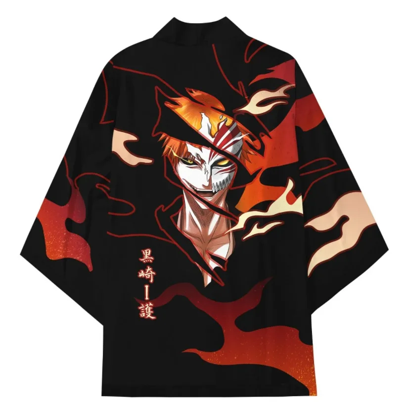 Japanese Anime Cosplay Kurosaki Ichigo Kimono Cardigan Large Size Half Sleeve Shirt Jacket Harajuku Haori Yukata Asian Clothes