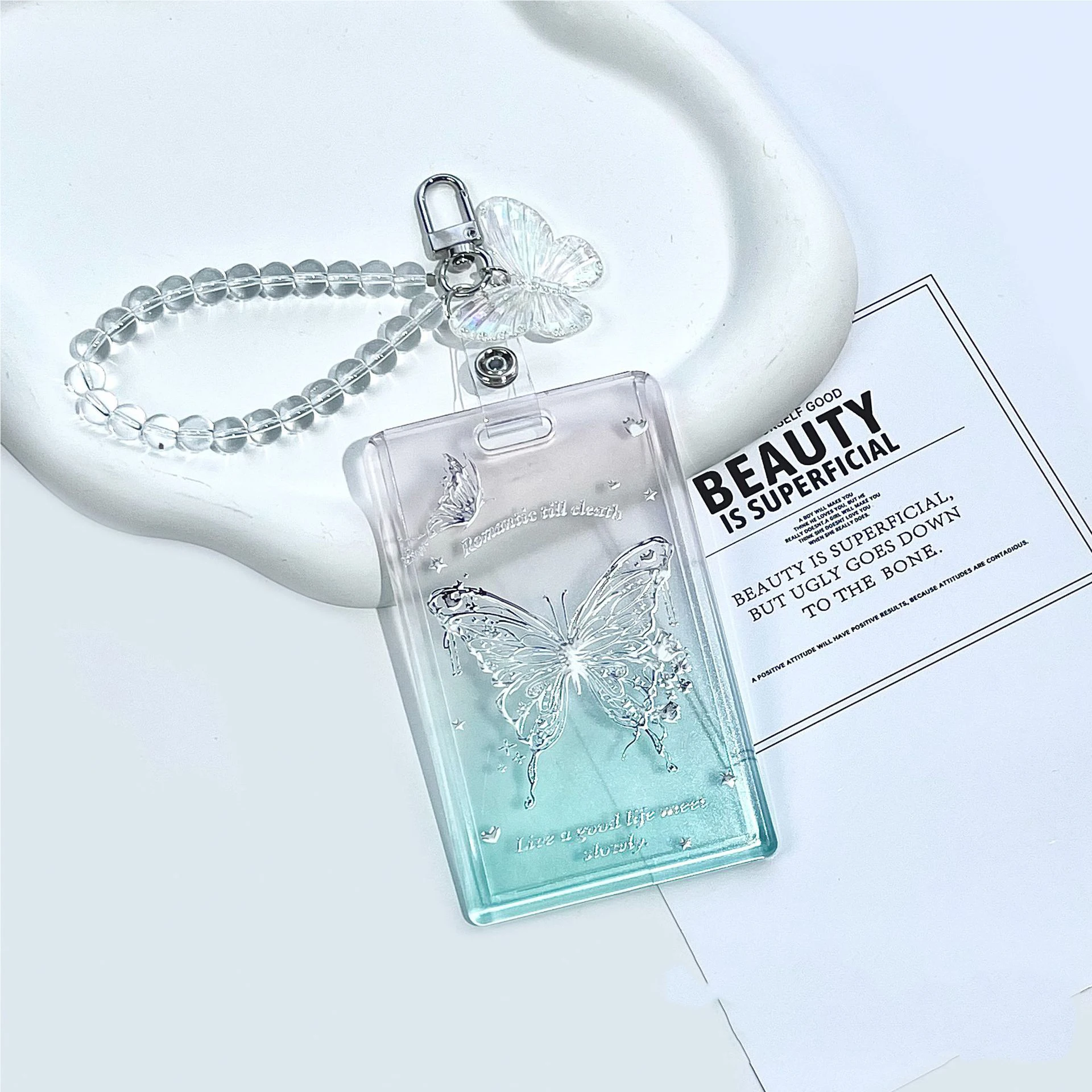 투명 나비 카드 케이스, 학생 캠퍼스 식사 카드, 명함 보호 케이스