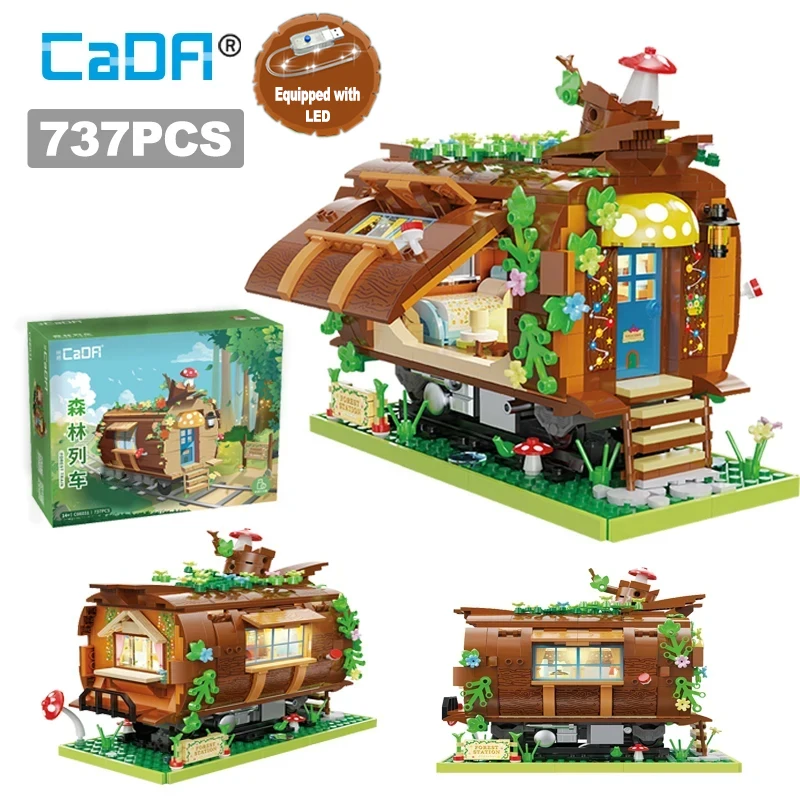 Cada 737Pcs Led City Forest Train Tree House Building Blocks Fungo House Architettura Mattoni Giocattoli Per Regali Per Bambini