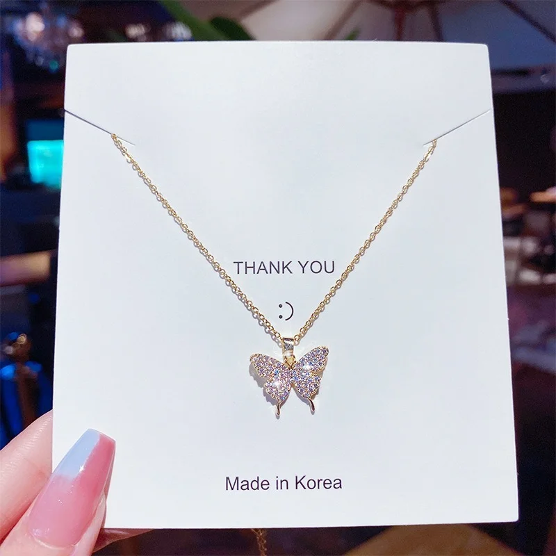 

New Butterfly Stainless steel Pendant Necklace for Women Jewelry Necklaces Zirconia Luxury Choker Korea