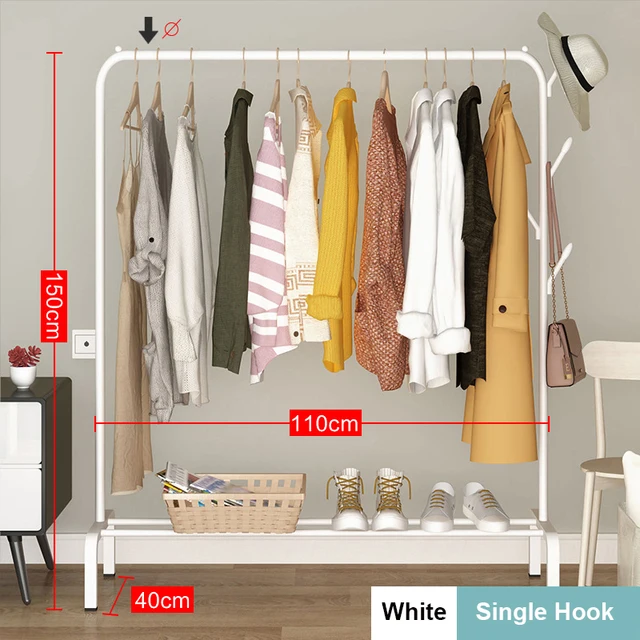 Garment Rack Free-standing Clothes Rack with Top Rod,Coat Rack Clothes, Hanger Wardrobe ,Clothes for Rack Lower Storage W-Single Hook-110cm