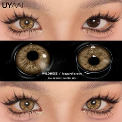 Enhance your look with UYAAI Vibrant Korean Fashion Color Contact Lenses - Captivating Gray, Blue, Green, and Purple Hues. (Leopard Brown)