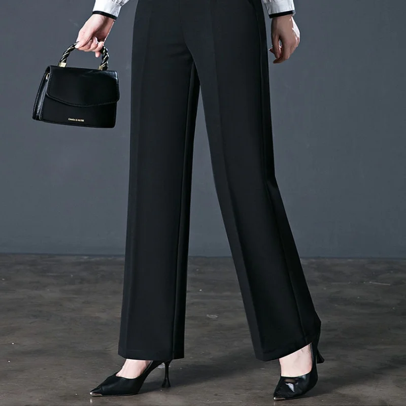 Office Lady Simplicity Solid Color Elastic High Waist Pants 2024 New Casual Straight Trousers Spring Autumn Women's Clothing