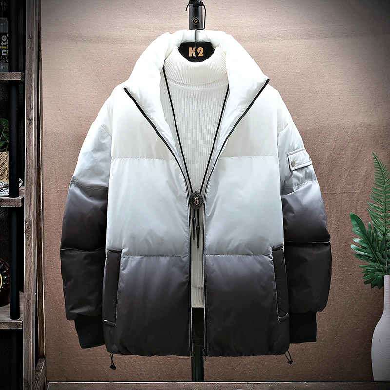 New Men's 2023 Autumn Winter Hooded Cotton-Padded Jackets Slim Gradient Thick Parkas Hip Hop Streetwear Warm Down Coats Clothing