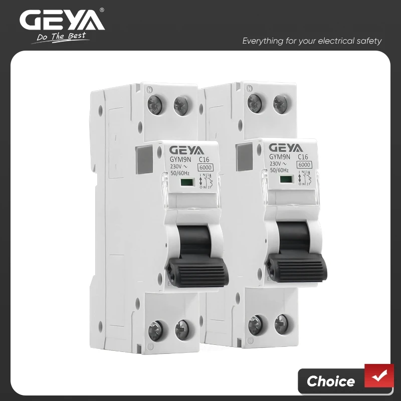 

2PCS GEYA GYM9N 6KA MCB 6A 10A 16A 20A 25A 32A 40A 220V AC Circuit Breaker C Curve B Curve 1P+N CE Approved