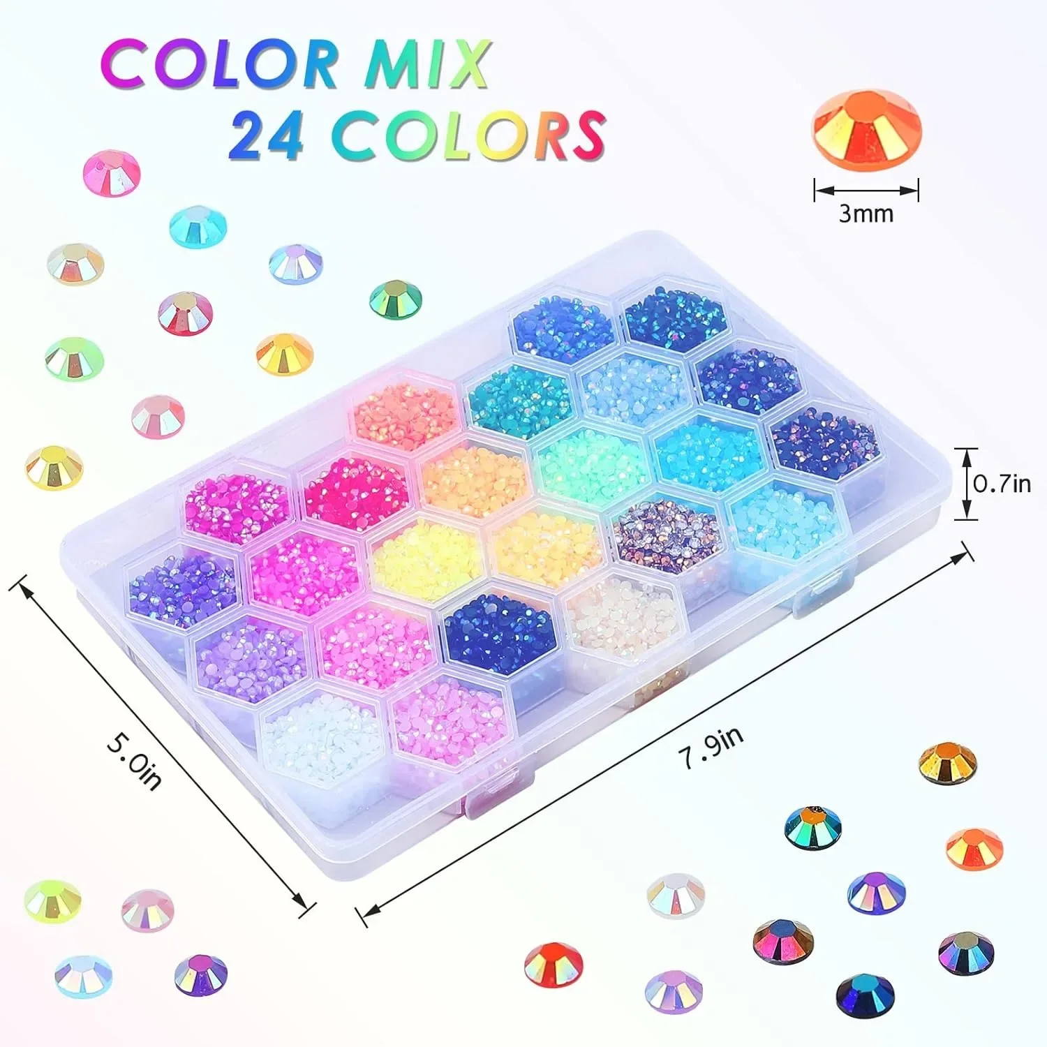 24000Pcs/Box Rhinestones 24 Colors 3mm Flat-Bottomed Round Nail Glitter Crystal Gem Rhinestone DIY Decoration Accessories rhinestone ornaments