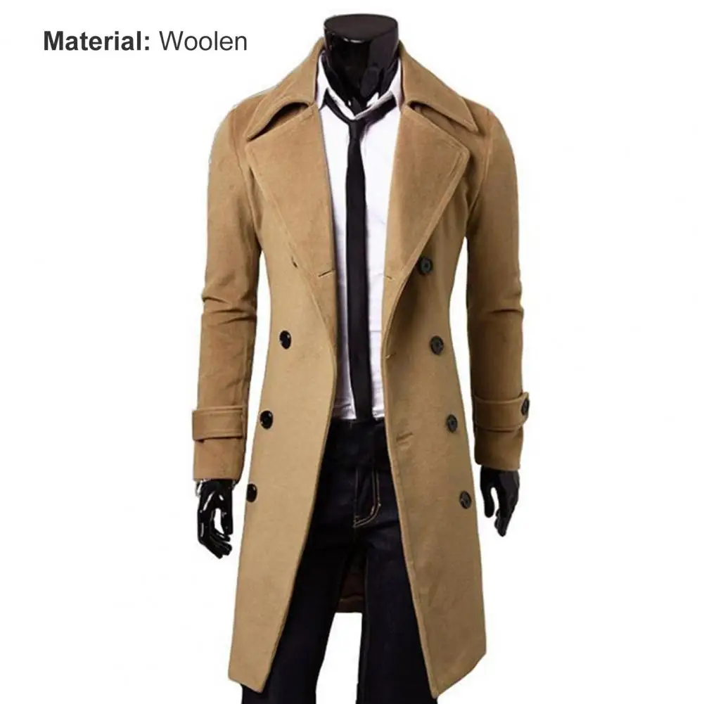 Description Picture 2 of itemSimple  Trench Coat Temperament Coldproof Thick Trench Coat Turndown Collar Streetwear Men Jacket for Daily Wear