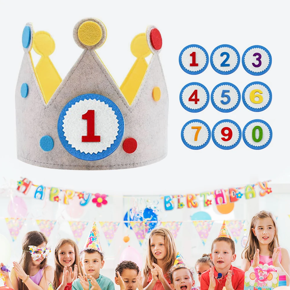 Birthday Crown Felt Durable Creative Interchangeable Numbers Adjustable Size for Girls Boys Birthday Party Decor