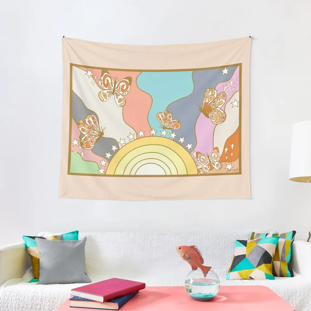 

Винтажный гобелен с рисунком радуги бабочки украшение для комнаты эстетический ковер на стену гобелен