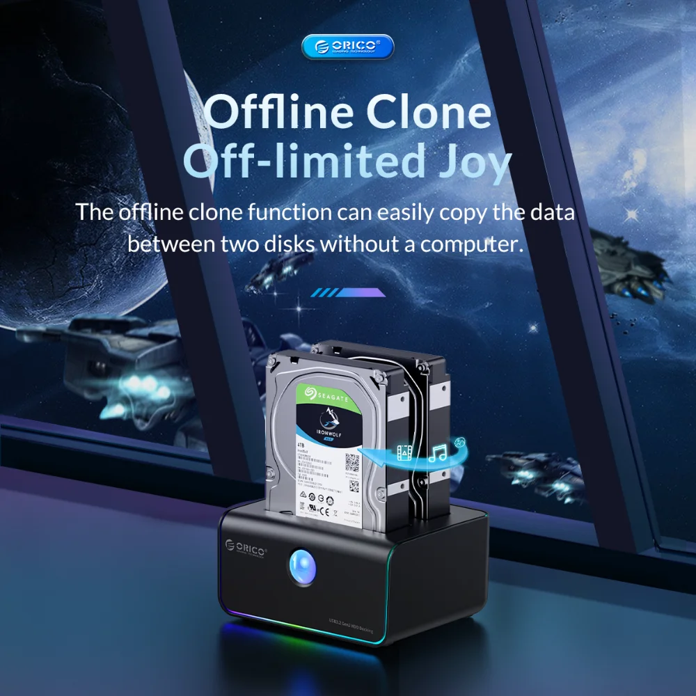 Orico-estação de Ancoragem do Disco Rígido Externo 2-bay Tipo-c 10gbps Auto-dormir Clone Offline Case pc Case - Imagem 3
