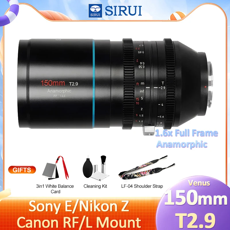 

SIRUI Venus 150mm T2.9 1.6x Full Frame Anamorphic Cine Video Lens for Sony E FX6 A7M4 A7S3 Nikon Z Z9 Canon R R5C R8 L mount